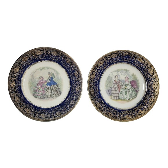 Salem China Co. Other - Vtg Imperial by Salem China Set of 2 Plates 10.75" Blue White 23 Karat Gold USA